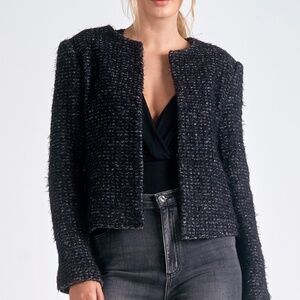 NWT Elan - Structured Tweed Jacket - Black / Silver